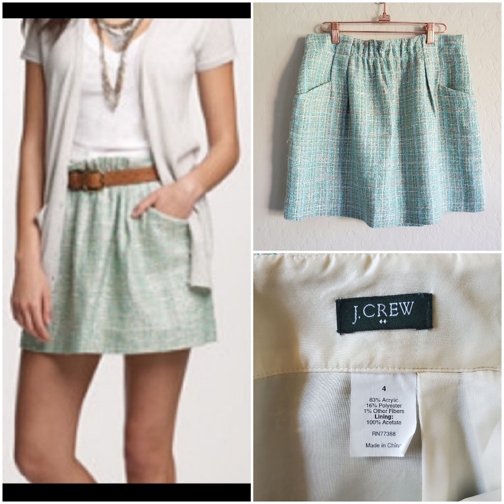⭐4/$20 J Crew Charter Skirt Mint Surf Tweed Size‎ 4